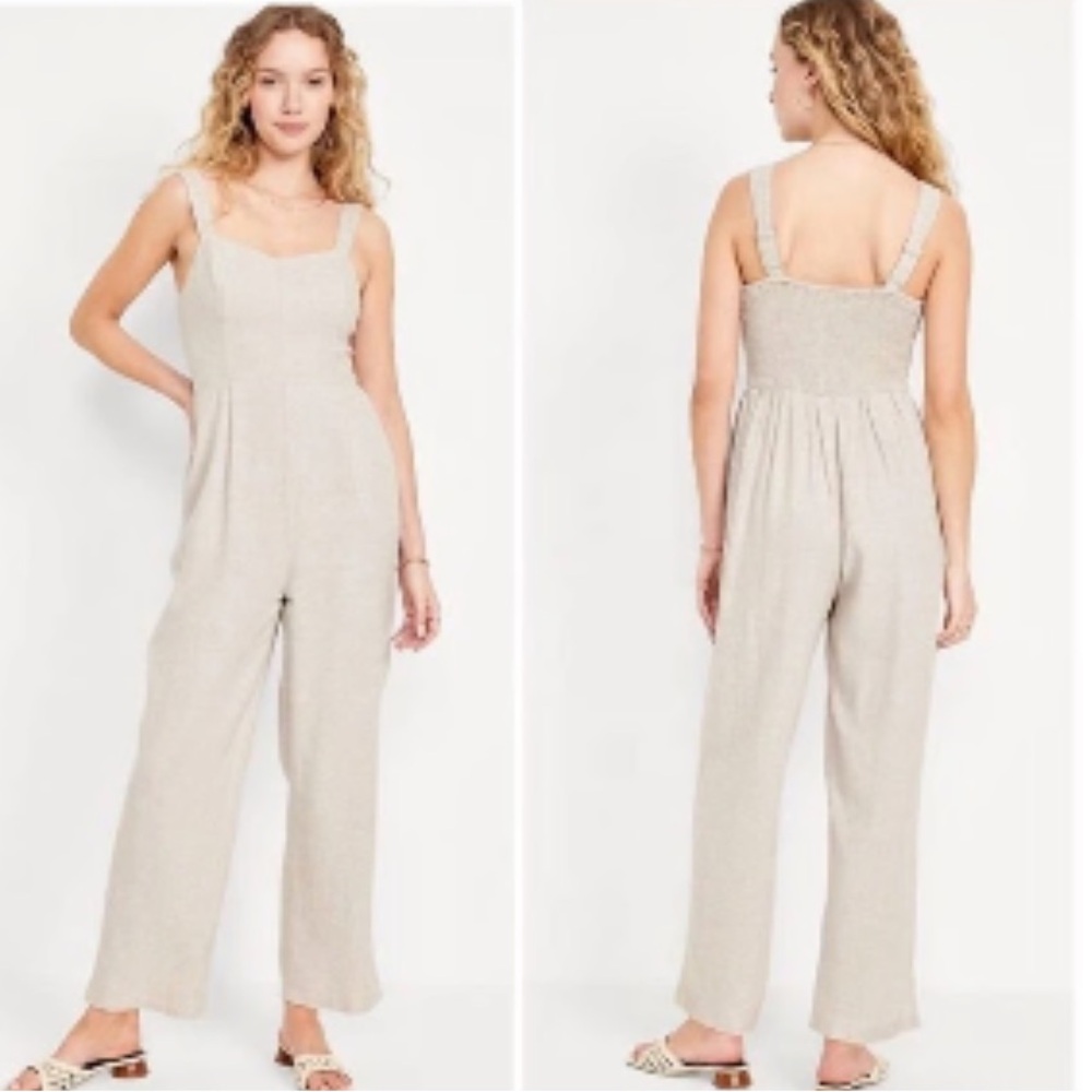 Old Navy Women’s Natural Linen Blend Cami Jumpsuit M Tall NWT